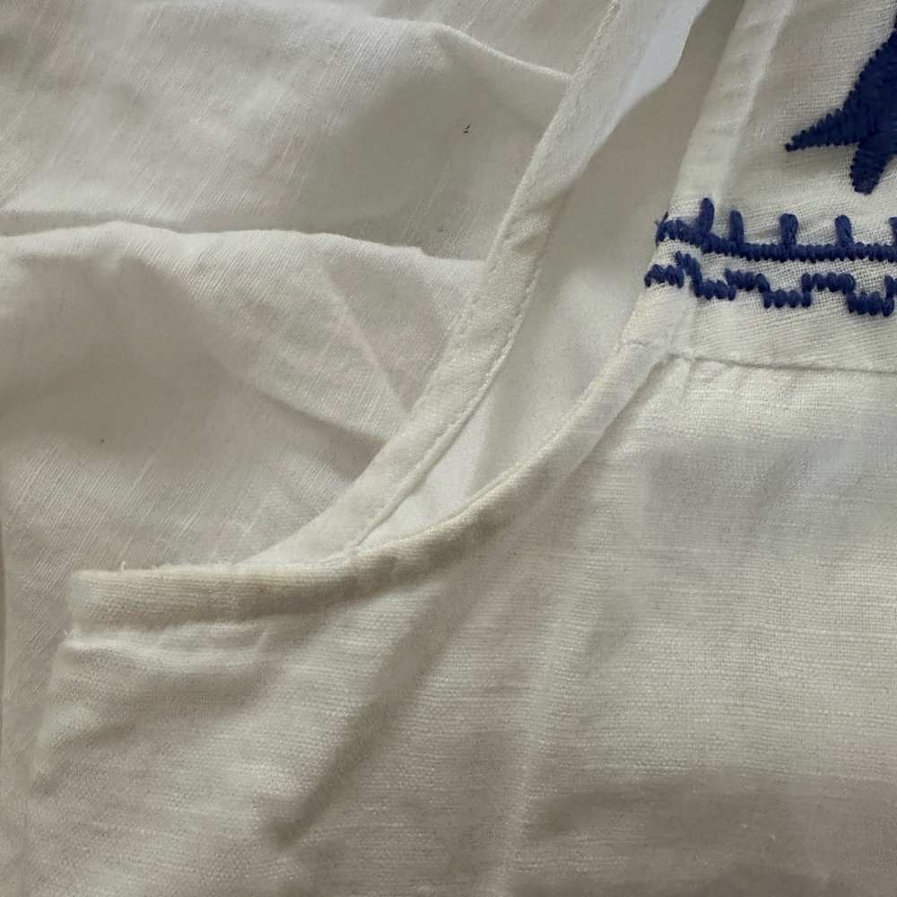 J.Crew Embroidered Dress Sz M White Blue Linen Cotton Lined - Picture 13 of 16